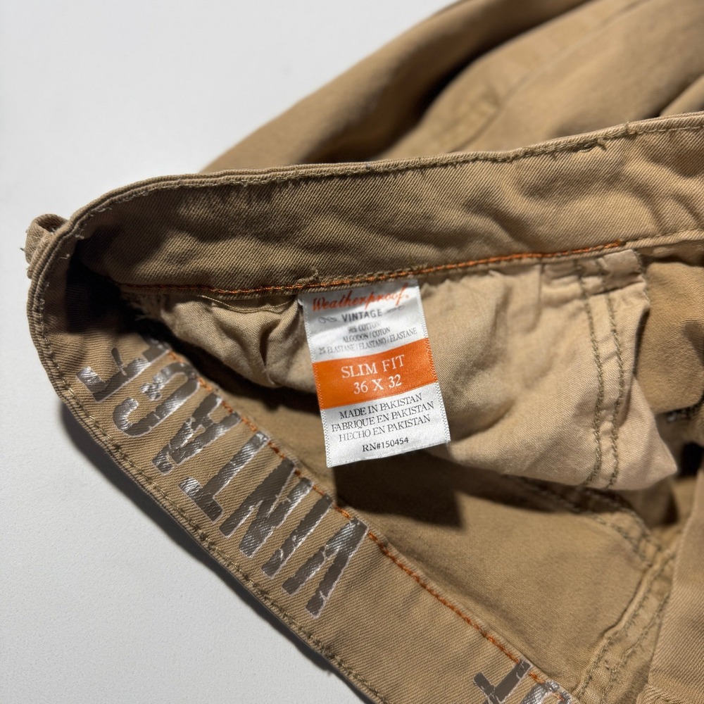 Weatherproof Vintage Mens Slim Fit Tan Khaki Pants 36x32 Stretch 5-Pocket Chinos - Picture 7 of 12